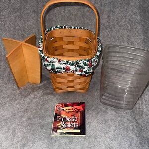 Longaberger Medium Peg Basket 1997 Holly Fabric Liner Wooden Divider And Liner